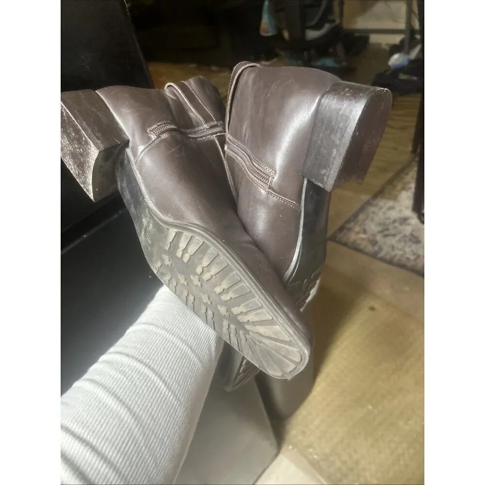 Etienne Aigner Brown Leather Knee-High Boots Square Toe Women's 10m